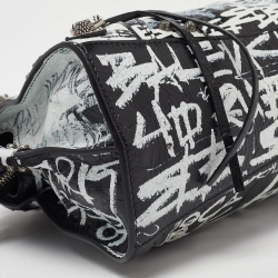 Pre Owned Balenciaga Black/White Graffiti Leather XS Neo Cagole City Bag