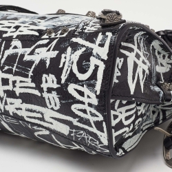 Pre Owned Balenciaga Black/White Graffiti Leather XS Neo Cagole City Bag