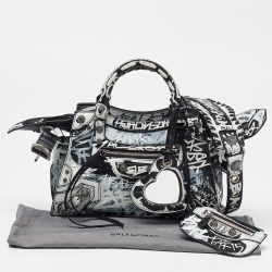 Pre Owned Balenciaga Black/White Graffiti Leather XS Neo Cagole City Bag