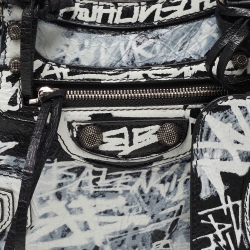 Pre Owned Balenciaga Black/White Graffiti Leather XS Neo Cagole City Bag
