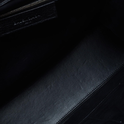 Pre Owned Balenciaga Black Leather and Ostrich Le Dix Cartable Top Handle Bag