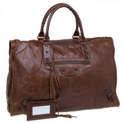 Pre Owned Balenciaga Brown Leather Giant 12 Tote