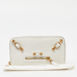 Pre Owned Balenciaga OffWhite Leather Compagnon Zip Around Wallet