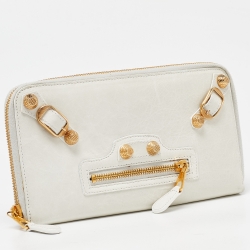 Pre Owned Balenciaga OffWhite Leather Compagnon Zip Around Wallet
