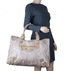 Pre Owned Balenciaga Beige Leather Large Weekend Bag
