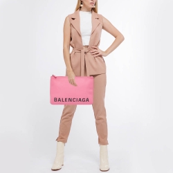 مملوكة مسبقًا Balenciaga Pink/Black Leather Ville Zip Pouch