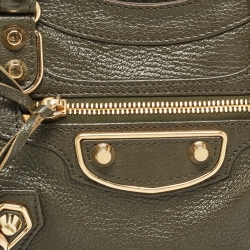 Pre Owned Balenciaga Olive Green Leather Mini Metallic Edge Classic City Bag