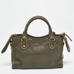 Pre Owned Balenciaga Olive Green Leather Mini Metallic Edge Classic City Bag