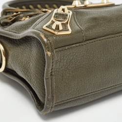 Pre Owned Balenciaga Olive Green Leather Mini Metallic Edge Classic City Bag