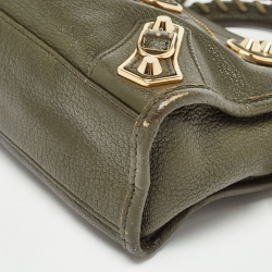 Pre Owned Balenciaga Olive Green Leather Mini Metallic Edge Classic City Bag
