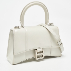 Pre Owned Balenciaga Off White Leather XS Hourglass Top Handle Bag