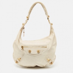 Pre Owned Balenciaga White Leather Giant Hardware Hobo