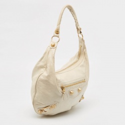 Pre Owned Balenciaga White Leather Giant Hardware Hobo