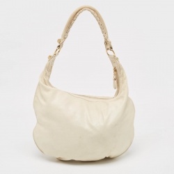 Pre Owned Balenciaga White Leather Giant Hardware Hobo