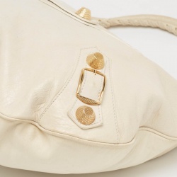 Pre Owned Balenciaga White Leather Giant Hardware Hobo