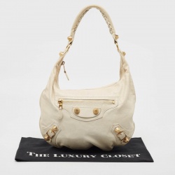 Pre Owned Balenciaga White Leather Giant Hardware Hobo