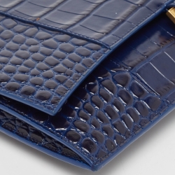 مملوكة مسبقًا Balenciaga Navy Blue Croc Embossed Leather Hourglass Flat Pouch