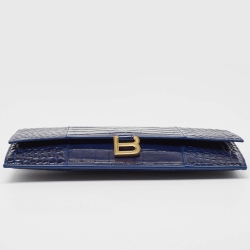 مملوكة مسبقًا Balenciaga Navy Blue Croc Embossed Leather Hourglass Flat Pouch