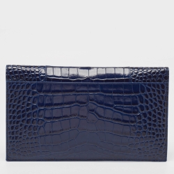 مملوكة مسبقًا Balenciaga Navy Blue Croc Embossed Leather Hourglass Flat Pouch