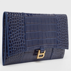 مملوكة مسبقًا Balenciaga Navy Blue Croc Embossed Leather Hourglass Flat Pouch