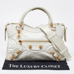 Pre Owned Balenciaga White Leather GGH Classic City Bag