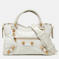 Pre Owned Balenciaga White Leather GGH Classic City Bag