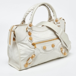 Pre Owned Balenciaga White Leather GGH Classic City Bag