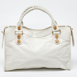 Pre Owned Balenciaga White Leather GGH Classic City Bag