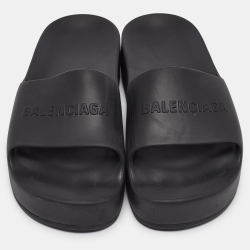 Balenciaga Black Rubber Logo Chunky Slides Size 39