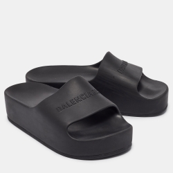 Balenciaga Black Rubber Logo Chunky Slides Size 39