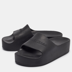 Balenciaga Black Rubber Logo Chunky Slides Size 39