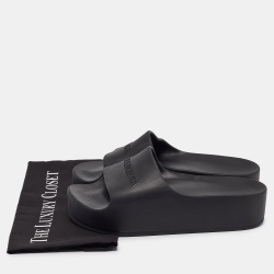 Balenciaga Black Rubber Logo Chunky Slides Size 39