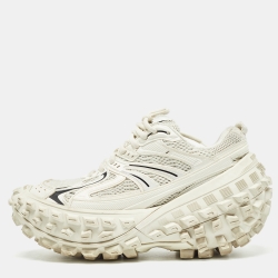 Pre Owned Balenciaga White/Cream Faux Leather and Mesh Lace Up Sneakers Size 37
