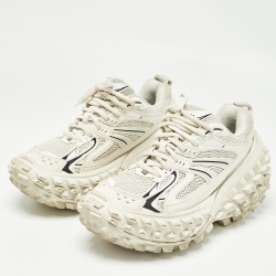 Pre Owned Balenciaga White/Cream Faux Leather and Mesh Lace Up Sneakers Size 37