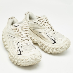 Pre Owned Balenciaga White/Cream Faux Leather and Mesh Lace Up Sneakers Size 37