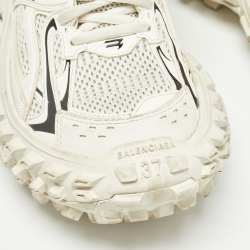 Pre Owned Balenciaga White/Cream Faux Leather and Mesh Lace Up Sneakers Size 37