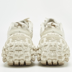 Pre Owned Balenciaga White/Cream Faux Leather and Mesh Lace Up Sneakers Size 37