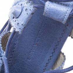 Pre Owned Balenciaga Blue Leather Lace Up Espadrille Wedges Size 40