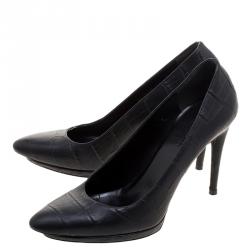 Pre Owned حذاء كعب عالي بالنسياغا نعل سميك جلد نقش تمساح أسود مقاس 37