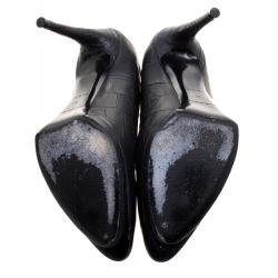 Pre Owned حذاء كعب عالي بالنسياغا نعل سميك جلد نقش تمساح أسود مقاس 37