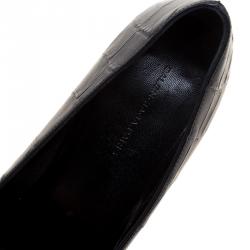 Pre Owned حذاء كعب عالي بالنسياغا نعل سميك جلد نقش تمساح أسود مقاس 37