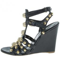 مملوكة مسبقًا Balenciaga Black Arena Giant Gladiator Wedge Sandals Size 38