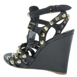 مملوكة مسبقًا Balenciaga Black Arena Giant Gladiator Wedge Sandals Size 38