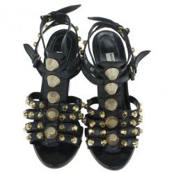 مملوكة مسبقًا Balenciaga Black Arena Giant Gladiator Wedge Sandals Size 38