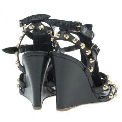 مملوكة مسبقًا Balenciaga Black Arena Giant Gladiator Wedge Sandals Size 38