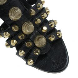 مملوكة مسبقًا Balenciaga Black Arena Giant Gladiator Wedge Sandals Size 38