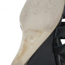 مملوكة مسبقًا Balenciaga Black Arena Giant Gladiator Wedge Sandals Size 38