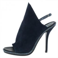 Balenciaga Blue Suede Python Trim Glove Sandals Size 38