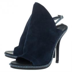 Balenciaga Blue Suede Python Trim Glove Sandals Size 38