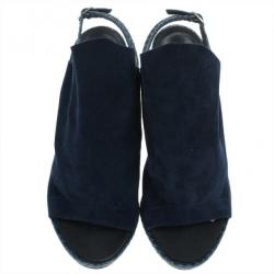Balenciaga Blue Suede Python Trim Glove Sandals Size 38